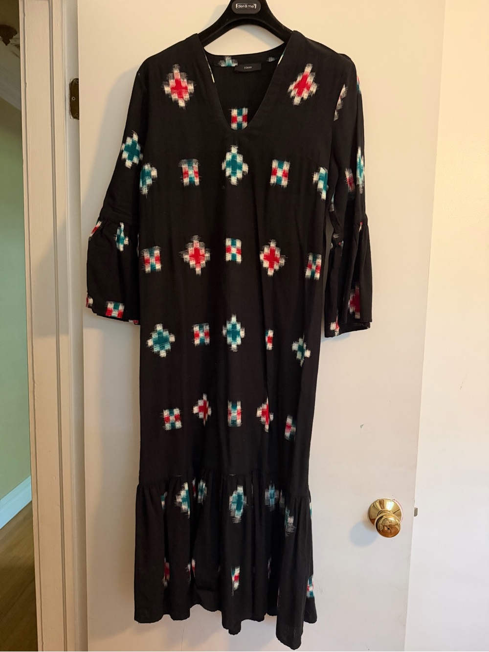 Roma Black Maxi Dress with Teal & Red Geometric Accents